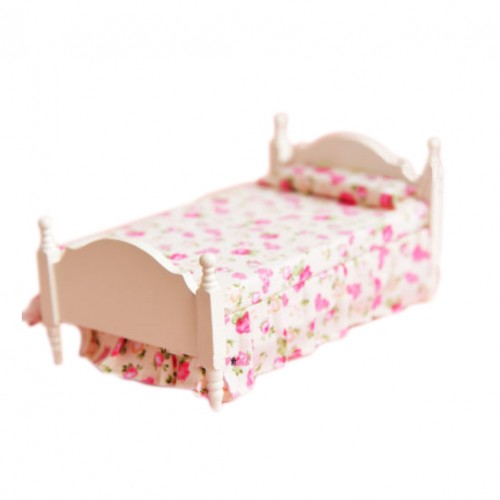 MINIDREAMWORLD - Dollhouse Miniature Wood Princess Floral Single Bed