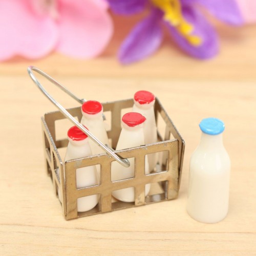 MINIDREAMWORLD - Miniature Milk In Metal Silver Basket Accessories